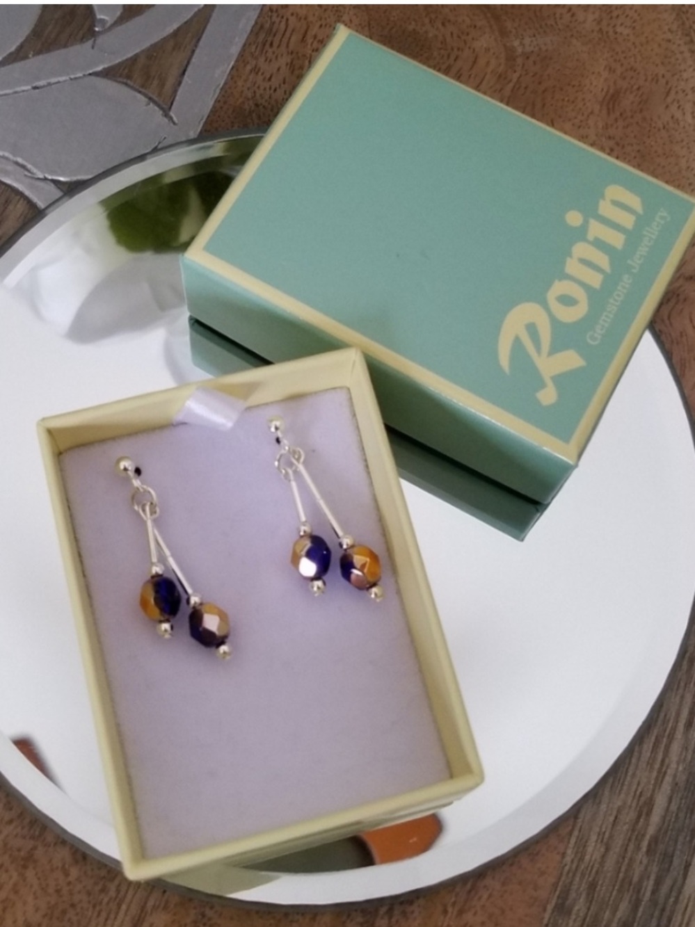 Ronin Crystal 925 Sterling Silver Plated Dangling Earrings NEW